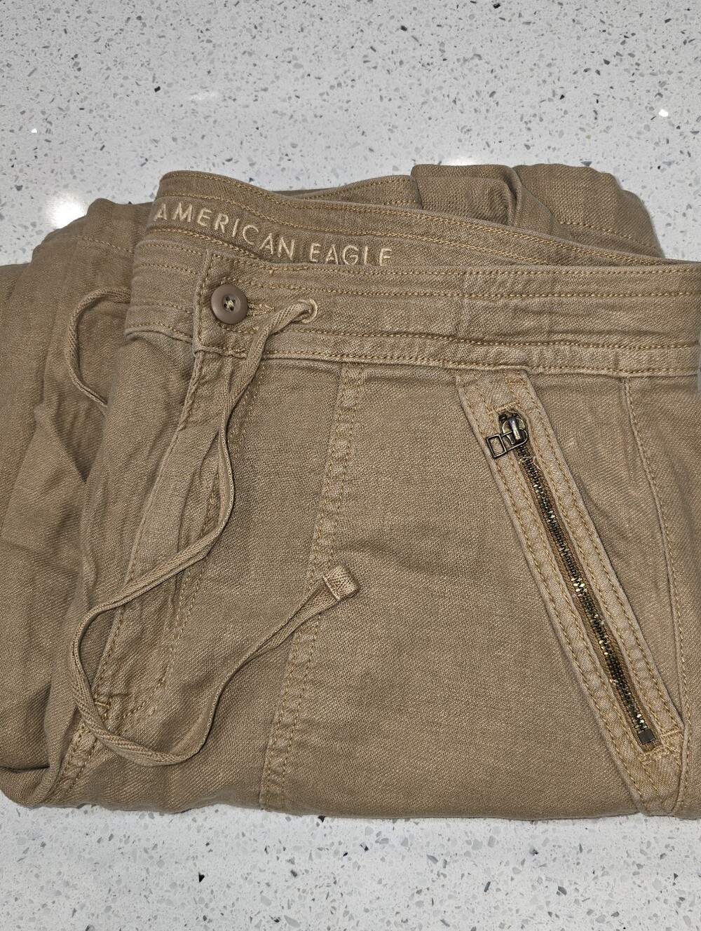 American Eagle Outfitters Women's 10 Stretch Khaki Cargo Pants Linen Blend Y2K